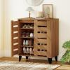 Giantex Shoe Cabinet with Louvered Doors, 4-Tier Farmhouse Shoe Rack Cabinet with Adjustable Shelves & Vent Holes, Wooden Shoe Storage Cabinet for Entryway, Hallway, Closet, Bedroom(24″ x 13″ x 28″)
