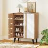 Giantex Shoe Cabinet with Louvered Doors, 4-Tier Farmhouse Shoe Rack Cabinet with Adjustable Shelves & Vent Holes, Wooden Shoe Storage Cabinet for Entryway, Hallway, Closet, Bedroom(29.5″ x 14″ x 37.5″)