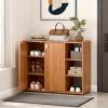 Giantex Wood Shoe Cabinet with Doors, Freestanding Shoe Rack Cabinet with 3-Level Adjustable Open Shelves, Modern Wooden Shoe Storage Cabinet for Entryway, Hallway, Closet, Living Room (Natural)(Natural)