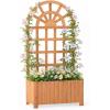 Giantex Wooden Raised Garden Bed with Arched Trellis, 48” Fir Wood Outdoor Elevated Planter Box Privacy Screen with Drainage Holes, Vertical Garden Bed for Climbing Plants, Patio Balcony Backyard(Orange)