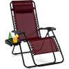 Giantex Zero Gravity Reclining Chair, Outdoor Patio Recliner with Cup Holder & Removable Pillow, Adjustable Backrest, Indoor Lounge Chair for Backyard, Garden, Poolside (Brown)(Burgundy)