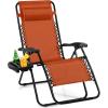 Giantex Zero Gravity Reclining Chair, Outdoor Patio Recliner with Cup Holder & Removable Pillow, Adjustable Backrest, Indoor Lounge Chair for Backyard, Garden, Poolside (Brown)(Orange)