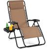 Giantex Zero Gravity Reclining Chair, Outdoor Patio Recliner with Cup Holder & Removable Pillow, Adjustable Backrest, Indoor Lounge Chair for Backyard, Garden, Poolside (Brown)(Tan)