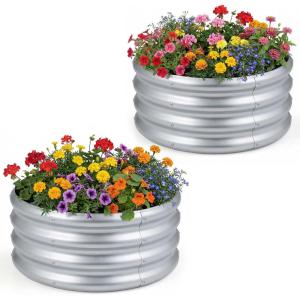 Giantex 2 Pack 4 x 2 x 2 FT Galvanized Raised Garden Bed, Rectangular Metal Planter Box with Open-Ended Base for Sapling Vegetable Flower Fruit, Outdoor Plant Container Kit for Patio & Lawn, Sliver(2)