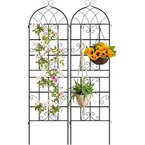 Giantex 2 Packs 86″x20″ Metal Garden Trellis for Outdoor Climbing Plants, Heavy-Duty Plant Support for Vine Rose Vegetable Flower, Rustproof Black Metal Coating Patio Trellis Arch Decorative Fence(71″x20″-2 Panel)
