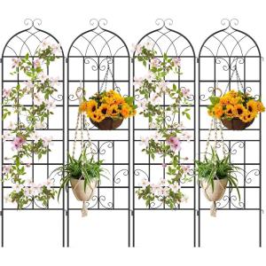 Giantex 2 Packs 86″x20″ Metal Garden Trellis for Outdoor Climbing Plants, Heavy-Duty Plant Support for Vine Rose Vegetable Flower, Rustproof Black Metal Coating Patio Trellis Arch Decorative Fence(71″x20″-4 Panel)