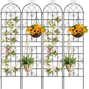 Giantex 2 Packs 86″x20″ Metal Garden Trellis for Outdoor Climbing Plants, Heavy-Duty Plant Support for Vine Rose Vegetable Flower, Rustproof Black Metal Coating Patio Trellis Arch Decorative Fence(86″x20″-4 Panel)