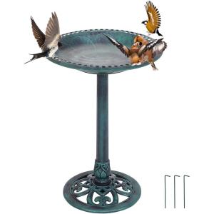 Giantex 28 Inch Height Pedestal Bird Bath, Vintage Standing Bird Feeder w/Antique Flower & Bird Decoration, Lightweight, Bird Baths for Outdoors Garden Yard Patio Decor (Green)(Green)