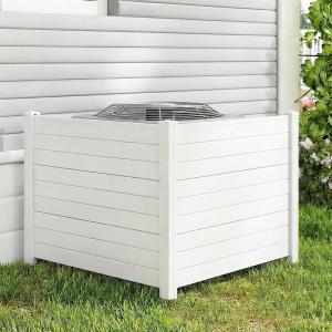 Giantex 2-Panel Air Conditioner Fence, 48”W x 45”H Wood-Grain Outdoor Privacy Screen with Stakes, AC Unit & Trash Can Enclosure, Decorative HDPE Panels for Garden, Lawn, Pool Pump, Espresso(White)