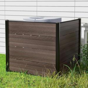 Giantex 2-Panel Air Conditioner Fence, 48”W x 45”H Wood-Grain Outdoor Privacy Screen with Stakes, AC Unit & Trash Can Enclosure, Decorative HDPE Panels for Garden, Lawn, Pool Pump, Espresso(Espresso)