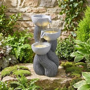 Giantex 32” Water Fountain Outdoor, 4-Tier Cascading Bowls Waterfall Fountain with Warm LED Lights & Pump, Outside Zen Water Feature for Patio, Balcony, Deck, Garden, Yard Decor(18.5” (3-Tier))