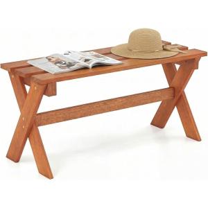 Giantex 36″ Wood Outdoor Bench, Backless Patio Bench with Slatted Seat & Solid Wood Frame, Teak Oil Coating, 660 lbs Capacity, Outside Wooden Garden Bench for Patio, Porch, Park, Entryway(1)