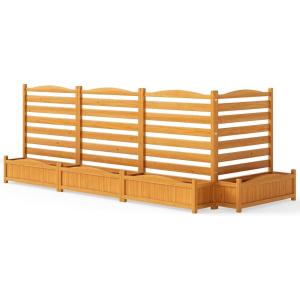 Giantex 3-Panel Air Conditioner Fence with Planter Box, 40”H No-Dig Wooden Privacy Screen for AC Unit, Trash Can & Pool Equipment Enclosure, Slatted Outdoor Garden Fence for Patio, Backyard(4 Panels (34″W x 40″H))