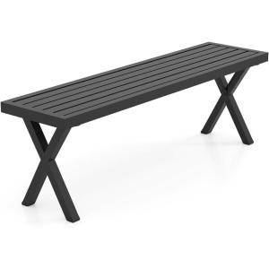 Giantex 54″ Outdoor Bench, Metal Garden Bench with Slatted Seat, X-Shaped Legs, Heavy-Duty Patio Backless Loveseat, Load 800 LBS, 2-Person Park Bench for Lawn, Yard, Porch, Black(1)