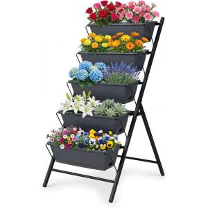 Giantex 5-Tier Vertical Garden Planter, Raised Garden Bed w/Drainage System & Removable Tray, Metal Frame Elevated Planter Boxes for Herb Vegetable Flower Grow, Outdoor Indoor Patio Balcony Backyard(1)