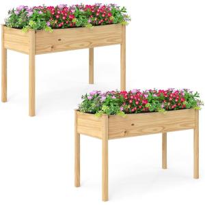 Giantex 65” Wooden Raised Garden Bed w/Trellis on Wheels, Mobile Elevated Planter Box w/Legs, Liner & Drainage Holes for Climbing Plant Vegetable Herb Flower, Outdoor Garden Box, Backyard Balcony(2)