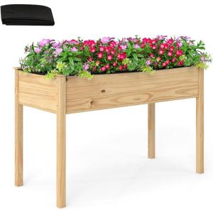 Giantex 65” Wooden Raised Garden Bed w/Trellis on Wheels, Mobile Elevated Planter Box w/Legs, Liner & Drainage Holes for Climbing Plant Vegetable Herb Flower, Outdoor Garden Box, Backyard Balcony(1)