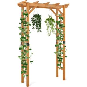 Giantex 7.5FT Wood Garden Arbor Trellis, Wooden Wedding Arch for Ceremony Party, Outdoor Archway Pergola for Climbing Plants, Pathway, Yard, Garden Decor, Easy Assembly (Honey Brown, 63”W x 90”H)(Honey Brown)