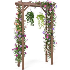 Giantex 7.5FT Wood Garden Arbor Trellis, Wooden Wedding Arch for Ceremony Party, Outdoor Archway Pergola for Climbing Plants, Pathway, Yard, Garden Decor, Easy Assembly (Honey Brown, 63”W x 90”H)(Dark Brown)