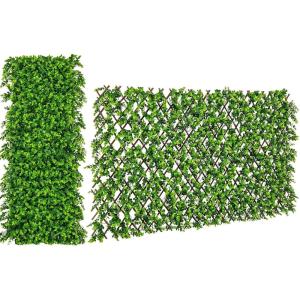 Giantex Expandable Fence Privacy Screen – Decorative Faux Purple Eucalyptus Fencing Panel for Balcony, Artificial Hedges with PE Leaves and Willow for Outdoors Garden Patio Deck Apartment, 1 Pack(Green Eucalyptus)