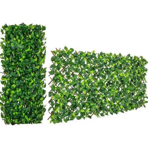 Giantex Expandable Fence Privacy Screen – Decorative Faux Purple Eucalyptus Fencing Panel for Balcony, Artificial Hedges with PE Leaves and Willow for Outdoors Garden Patio Deck Apartment, 1 Pack(Green Ivy)