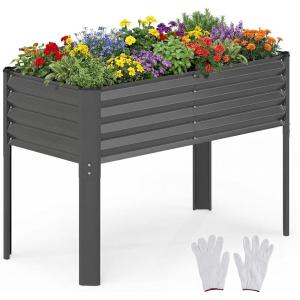 Giantex Galvanized Raised Garden Bed with Legs, 46″x24″x31″ Metal Elevated Planter Box for Gardening Vegetables, Flowers & Fruits, Large Outdoor Planting Box for Garden Backyard & Patio, Gray(Dark Gray)