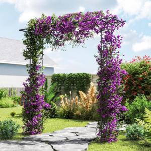 Giantex Garden Arbor with Gate and Planter, 79″ W x 81″ H Metal Arch Trellis with Double Doors, Outdoor Archway for Climbing Plants, Weddings, Backyard, Patio, Lawn, Ceremony Party Decoration(81″W x 81″H)