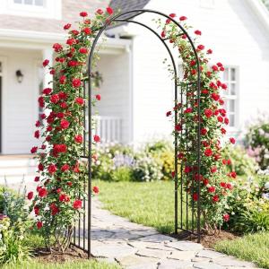 Giantex Garden Arch Outdoor Metal Arbor Trellis, 86” Heavy Duty Steel Pergola Arch with Ground Stakes for Climbing Plants, Wedding, Party & Backyard Decoration (1 Pack)(1 Pack)