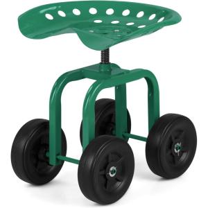 Giantex Garden Cart, Rolling Workseat with 4 Wheels, Garden Stool 360° Swivel Work Seat & Adjustable Height, Heavy Duty Wagon Scooter for Gardening for Patio Garden, Lawn, Yard (Green)(Green)