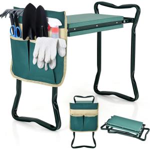 Giantex Garden Kneeler & Seat, Folding Gardening Stool, Portable Garden Bench with EVA Foam Pad, Heavy-Duty Metal Frame, Gardening Gift for Women Men Seniors (Holds 330 LBS) (with 1 Bags)(Green)