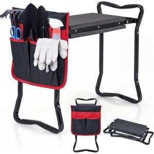 Giantex Garden Kneeler & Seat, Folding Gardening Stool, Portable Garden Bench with EVA Foam Pad, Heavy-Duty Metal Frame, Gardening Gift for Women Men Seniors (Holds 330 LBS) (with 1 Bags)(Black)