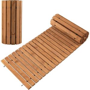 Giantex Garden Pathway Roll Up – 12ft Wood Walkway 22 inch Width, No Assembly Required, Outdoor Decorative Boardwalk Sidewalk Flooring Pavers for Lawns Backyard Patio Wedding, Golden Teak(Golden Teak)