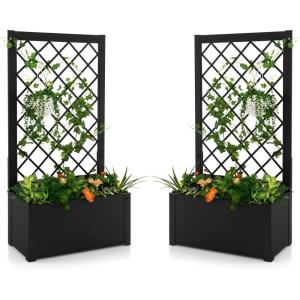 Giantex Metal Raised Garden Bed with Trellis, 36″ x 16″ x 77″ Galvanized Planter Box w/Drainage Holes for Climbing Plants Vegetables Flowers, Outdoor Privacy Screen for Patio Backyard Balcony,(2)