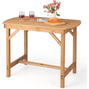 Giantex Patio Dining Table, Outdoor Solid Wood Table for 4 or 6 Persons, with 1.5” Umbrella Hole, Indoor Outside Table for Lawn, Backyard, Garden