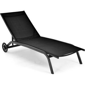 Giantex Patio Lounge Chairs for Pool Area, Outdoor Chaise Lounger with 6 Adjustable Position Smooth Wheels and Quick-Drying Fabric, Lawn Recliner for Backyard, Garden Sunbathing Chair (1, Brown)(Black)