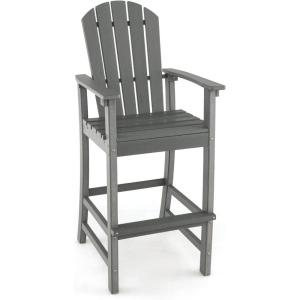 Giantex Set of 2 HDPE Outdoor Bar Stools, All Weather Tall Adirondack Chair with Armrest, Footrest, Load 360Lbs, Counter Height Bar Stool for Patio, Garden, Yard, Indoor Or Outdoor Use (Turquoise)(Grey)