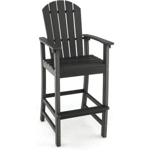 Giantex Set of 2 HDPE Outdoor Bar Stools, All Weather Tall Adirondack Chair with Armrest, Footrest, Load 360Lbs, Counter Height Bar Stool for Patio, Garden, Yard, Indoor Or Outdoor Use (Turquoise)(Black)