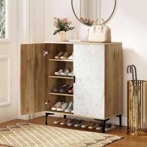 Giantex Shoe Cabinet, 4-Tier Wooden Shoe Rack Cabinet with Marble Pattern Doors & Removable Shelves, Freestanding Shoe Storage Cabinet for Entryway, Hallway, Living Room(Marble Pattern Door)