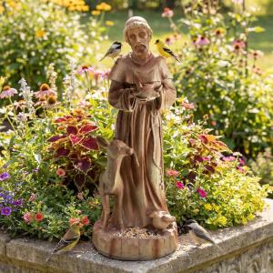 Giantex St. Francis Garden Statue with Bird Feeder, 24.5” Outdoor Saint Francis Statue with Animals, Weather-Resistant Magnesium Oxide Religious Sculpture for Garden Patio Prayer Catholic Yard Decor(Saint Francis – with Animals)