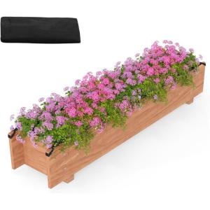 Giantex Wood Raised Garden Bed, Rectangular Planter Box w/Drainage Hole, Removable Liner for Growing Vegetable Flower Herb, Indoor Outdoor Plant Container for Backyard Deck Balcony, 36″x7″x7″