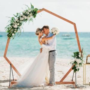 Giantex Wooden Wedding Arch, 87″ Wood Wedding Arbor Backdrop Stand with Ground Stakes, Rustic Decorative Arch for Wedding Ceremony, Party, Garden, Balloon & Floral Decorations(Heptagon)