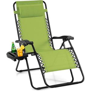 Giantex Zero Gravity Reclining Chair, Outdoor Patio Recliner with Cup Holder & Removable Pillow, Adjustable Backrest, Indoor Lounge Chair for Backyard, Garden, Poolside (Brown)(Green)