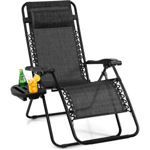 Giantex Zero Gravity Reclining Chair, Outdoor Patio Recliner with Cup Holder & Removable Pillow, Adjustable Backrest, Indoor Lounge Chair for Backyard, Garden, Poolside (Brown)(Grey)