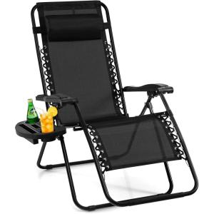Giantex Zero Gravity Reclining Chair, Outdoor Patio Recliner with Cup Holder & Removable Pillow, Adjustable Backrest, Indoor Lounge Chair for Backyard, Garden, Poolside (Brown)(Black)