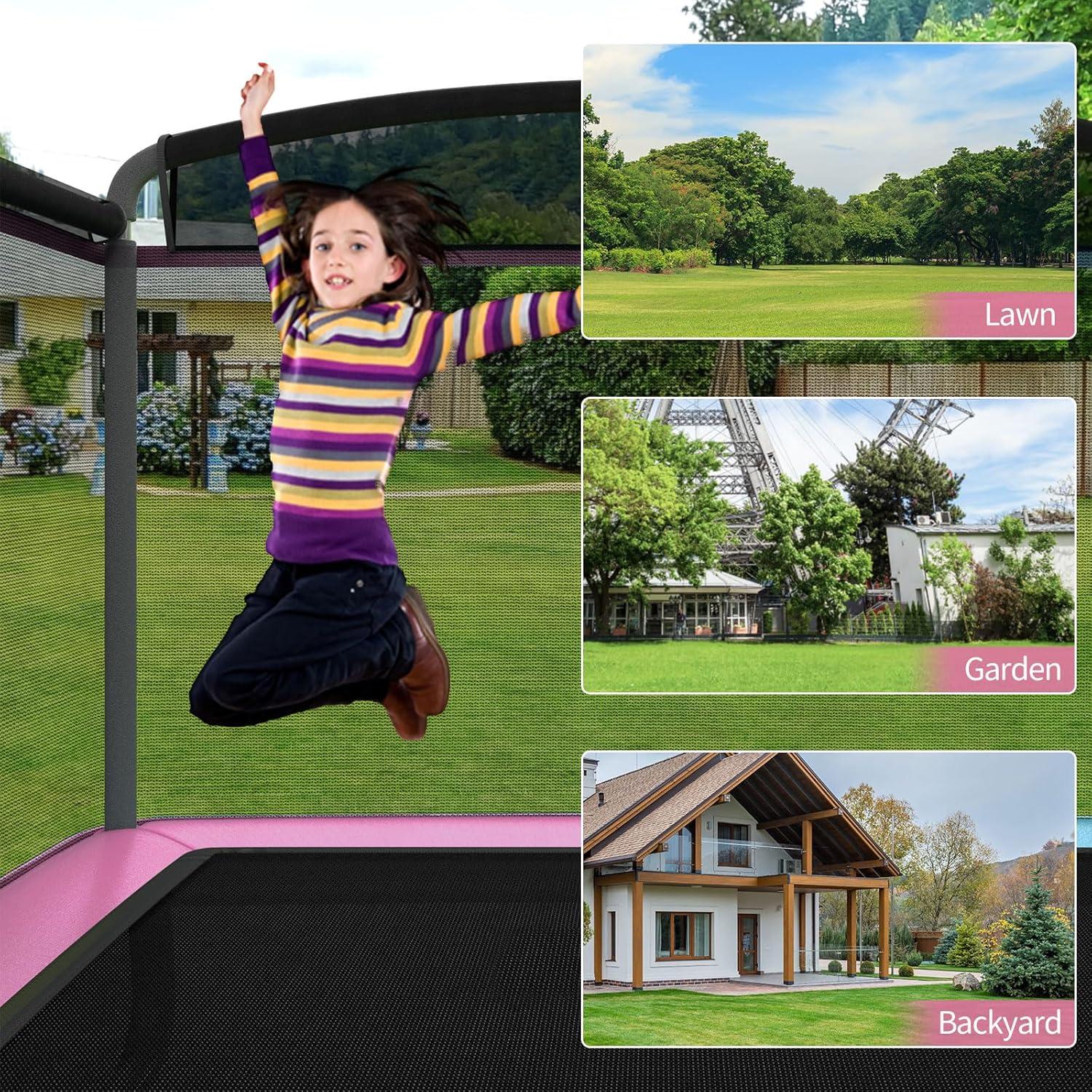 image:imageGiantex 6 FT Trampoline for Kids with Swing Toddler Trampolines with Safety Enclosure Net ASTM Approved Rectangle Indoor amp Outdoor Mini Kids TrampolinePink with Horizontal Bar