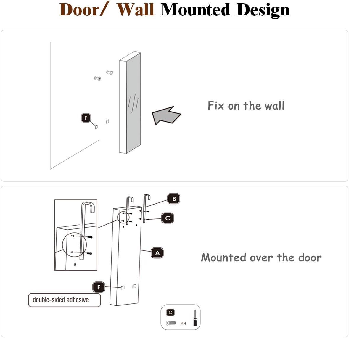 image:imageGiantex Wall or Door Mounted Jewelry Armoire with 475 Full Length Mirror Lockable Cabinet with 2 LED Lights 2 Drawers Over the Door Large Jewelry Storage Organizer Light OakEspresso