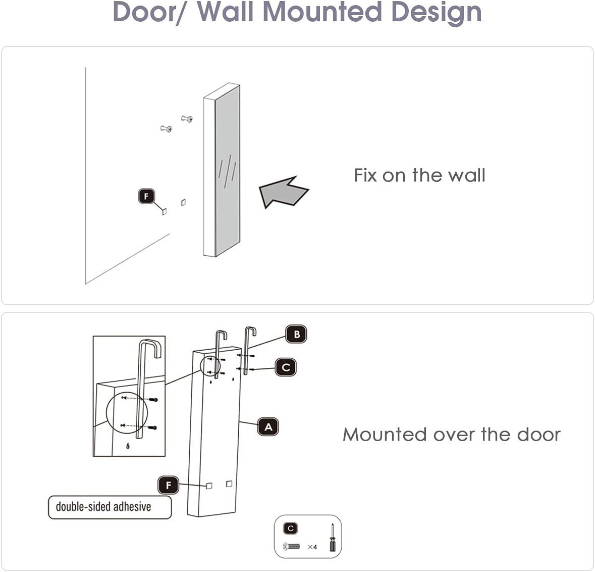 image:imageGiantex Wall or Door Mounted Jewelry Armoire with 475 Full Length Mirror Lockable Cabinet with 2 LED Lights 2 Drawers Over the Door Large Jewelry Storage Organizer Light OakBlack