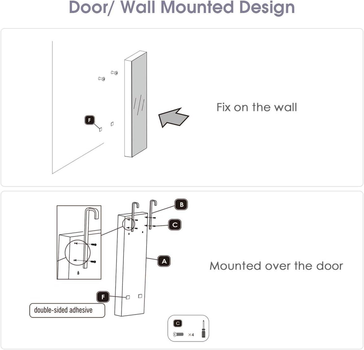 image:imageGiantex Wall or Door Mounted Jewelry Armoire with 475 Full Length Mirror Lockable Cabinet with 2 LED Lights 2 Drawers Over the Door Large Jewelry Storage Organizer Light OakWhite