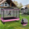 Giantex 6 FT Trampoline for Kids with Swing, Toddler Trampolines with Safety Enclosure Net, ASTM Approved, Rectangle Indoor & Outdoor Mini Kids Trampoline(Pink with Horizontal Bar)