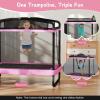 Giantex 6 FT Trampoline for Kids with Swing, Toddler Trampolines with Safety Enclosure Net, ASTM Approved, Rectangle Indoor & Outdoor Mini Kids Trampoline(Pink with Horizontal Bar)